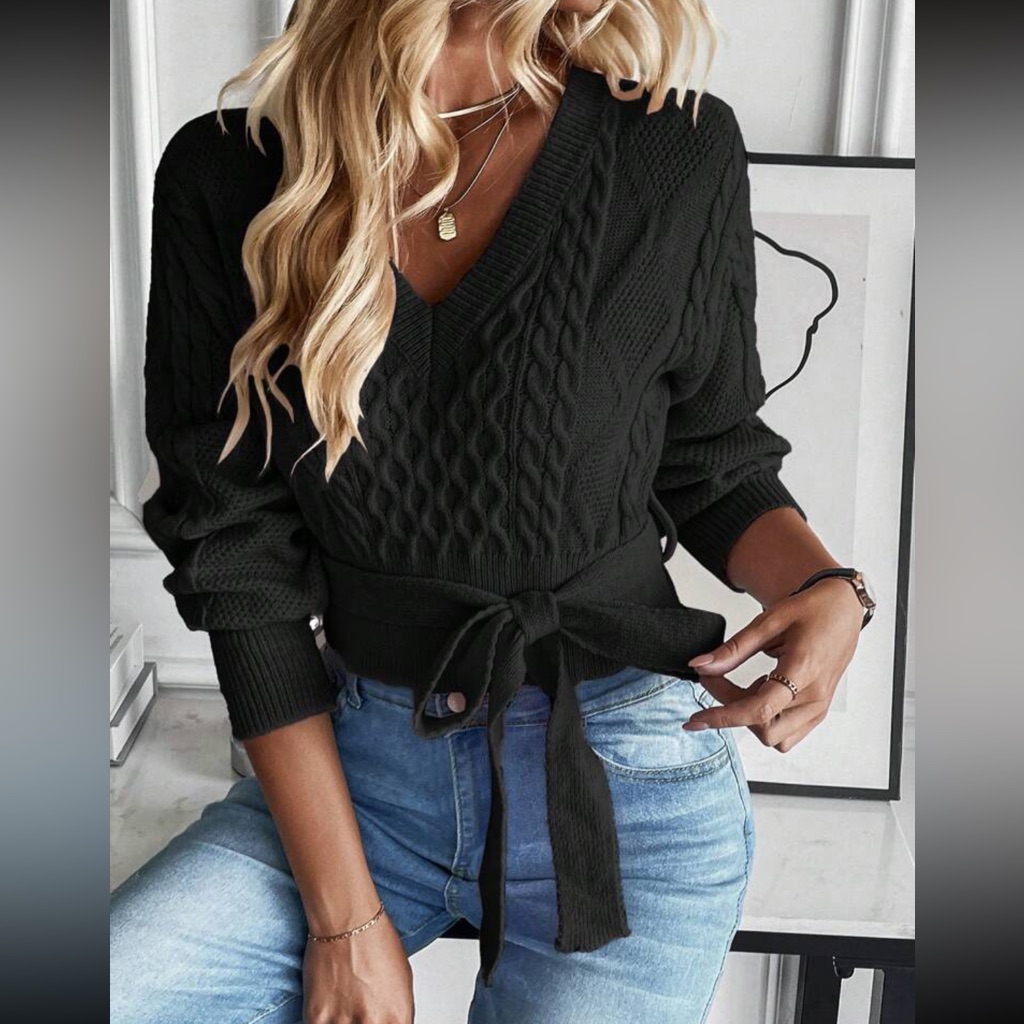 Cozy Cable Knit Lantern Sleeve Sweater Top